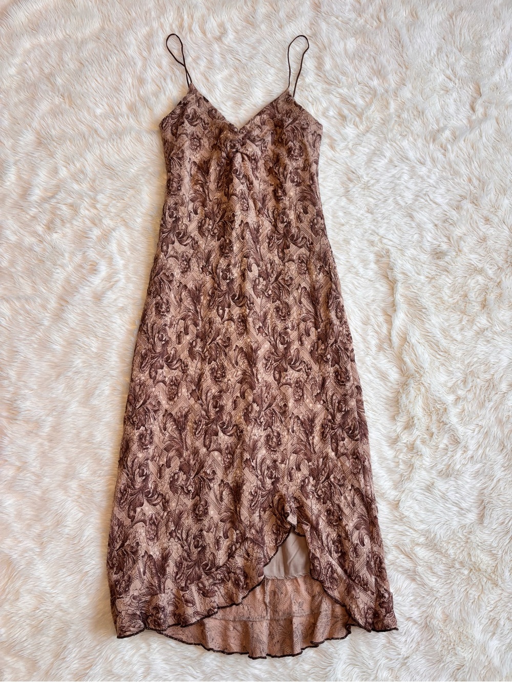 NWT Vintage Taboo Brown Floral Spaghetti Strap Coctail Dress Large Whimsigoth